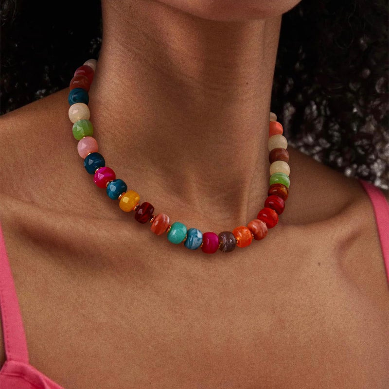HolidayQbee Beaded Necklace for Women Boho Colorful Bead Gemstone Chunky Necklace Big Bead Necklace Fashion Trendy Summer Stone Beaded Necklaces Jewelry Gifts - Image 5