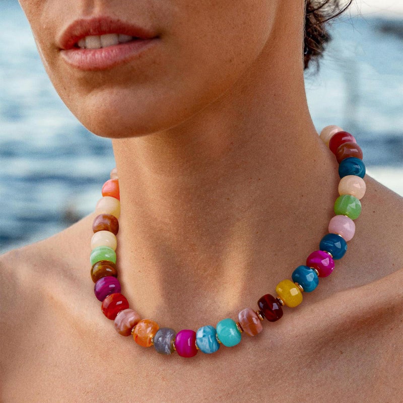 HolidayQbee Beaded Necklace for Women Boho Colorful Bead Gemstone Chunky Necklace Big Bead Necklace Fashion Trendy Summer Stone Beaded Necklaces Jewelry Gifts - Image 4