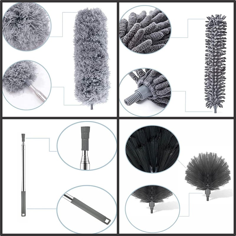 TECH LOGO ELECTRONICS New 2024 Microfiber Feather Duster 4PCS Extendable Bendable Dusters with Long Extension Pole Washable Lightweight Dusters for Cleaning Ceiling Fan Twin ExtraLong 3 in 1 Duster  - Image 2