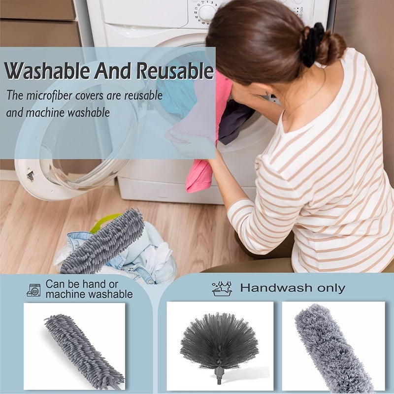 TECH LOGO ELECTRONICS New 2024 Microfiber Feather Duster 4PCS Extendable Bendable Dusters with Long Extension Pole Washable Lightweight Dusters for Cleaning Ceiling Fan Twin ExtraLong 3 in 1 Duster  - Image 5