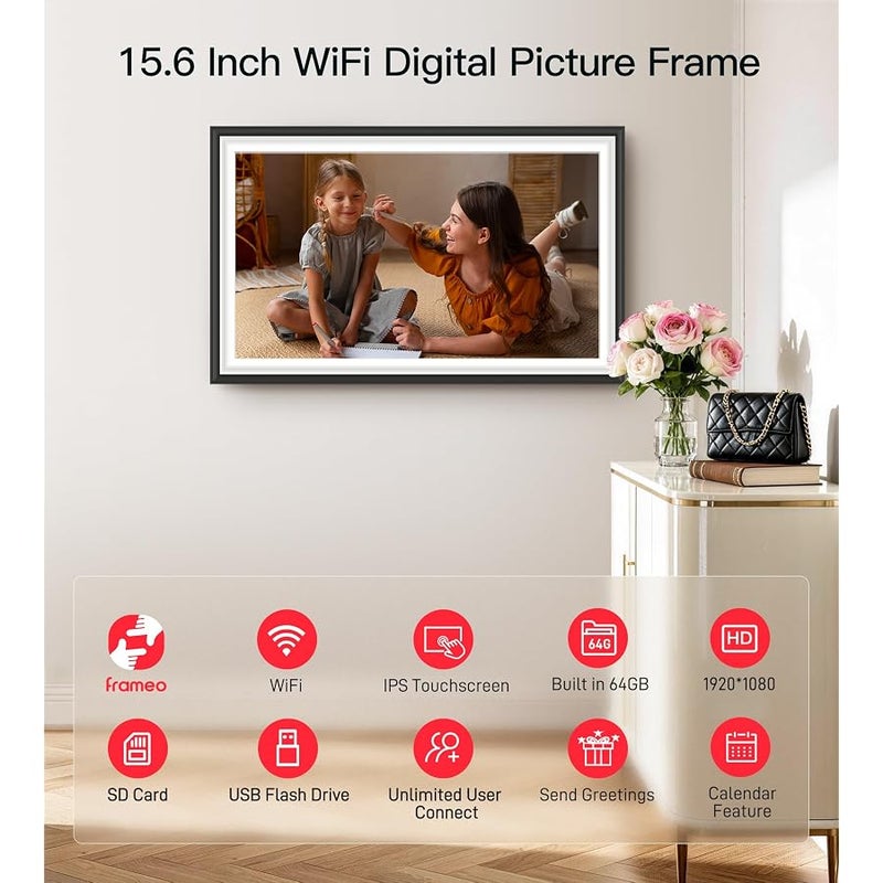 BIGASUO 64GB Frameo 15.6 Digital Picture Frame Large 1920 x 1080 IPS FHD Touch Screen WiFi Electronic Photo Frames Share Moments Instantly Anywhere Photo Gifts for Parents and Grandparents - Image 5