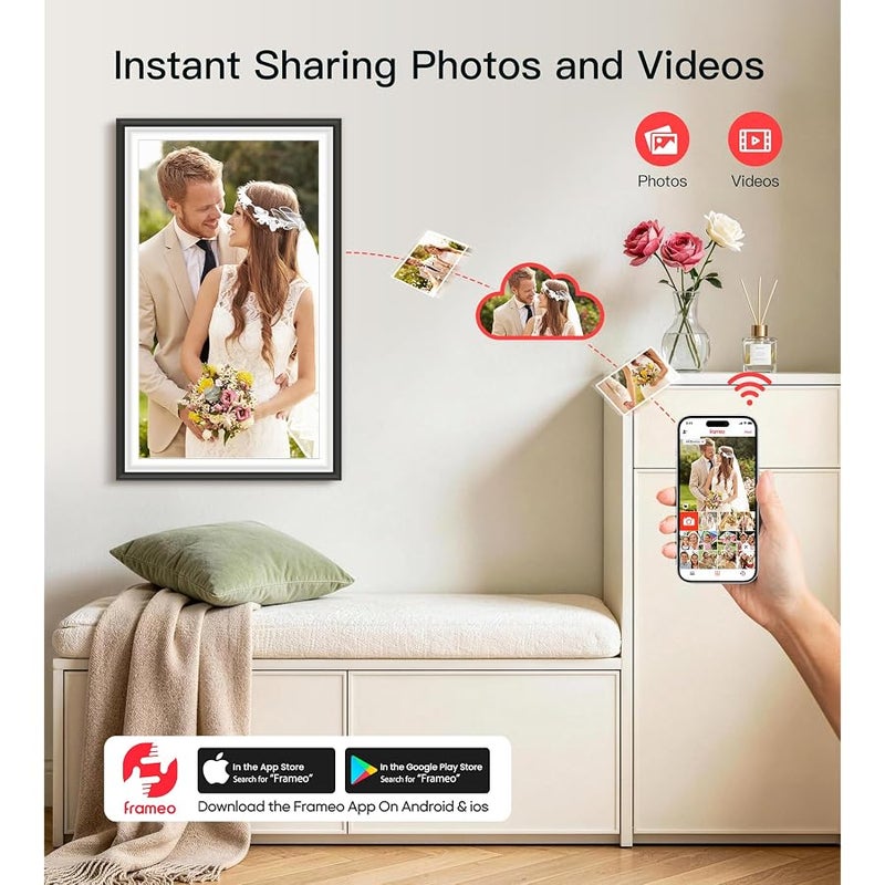 BIGASUO 64GB Frameo 15.6 Digital Picture Frame Large 1920 x 1080 IPS FHD Touch Screen WiFi Electronic Photo Frames Share Moments Instantly Anywhere Photo Gifts for Parents and Grandparents - Image 2