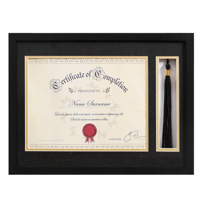 12X16 DIPLOMA FRAME WITH TASSEL HOLDER FOR 85X11 DOCUMENT OR CERTIFICATE DEGREE FRAME FOR GRADUATIONS WITH 2 MATS BLACK GOLD REAL GLASS