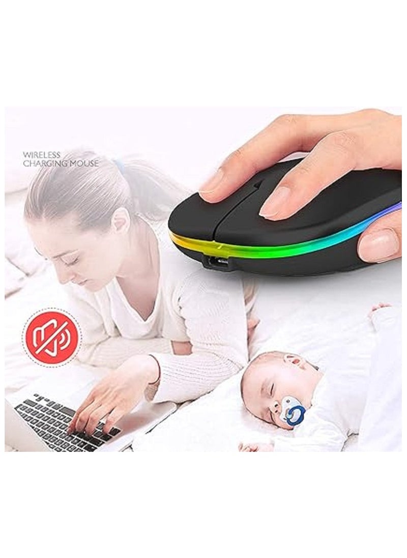 Generic - GeekerChip LED Wireless Mouse,Rechargeable Silent 2.4G Wireless Computer Mouse with USB Receiver,Untra Thin RGB Backlit Cordless Mice for Laptop,Tablet - Image 1