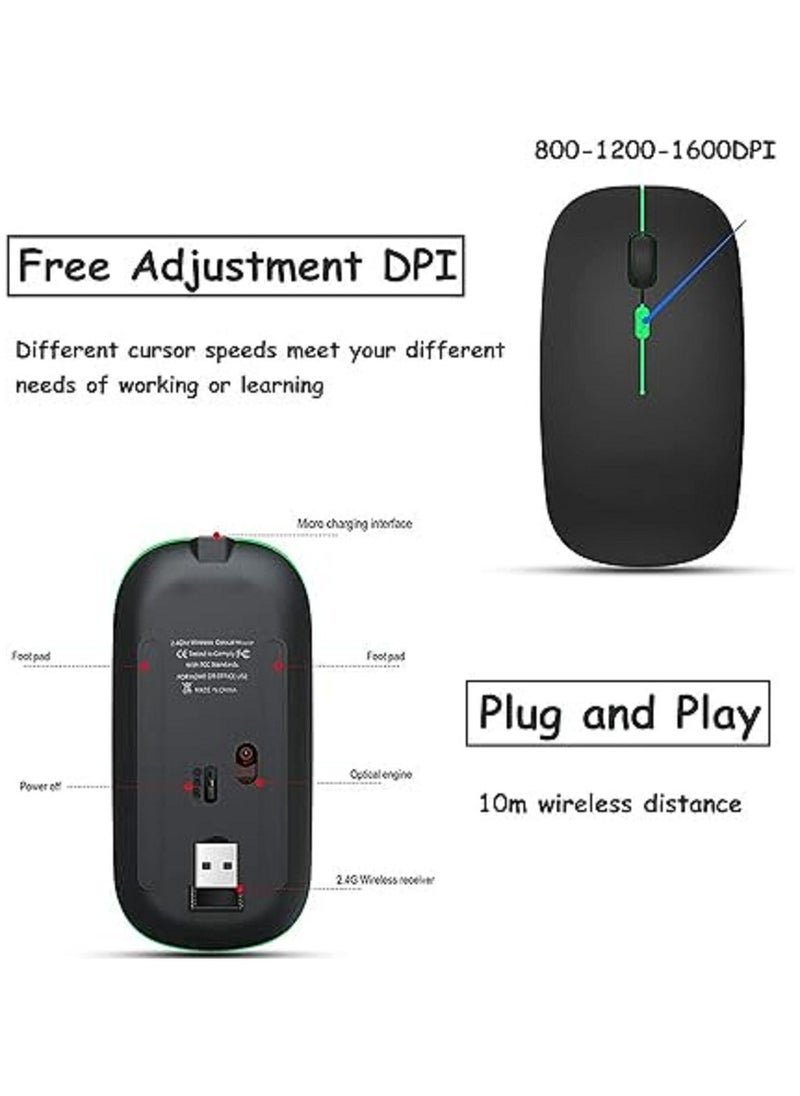 Generic - GeekerChip LED Wireless Mouse,Rechargeable Silent 2.4G Wireless Computer Mouse with USB Receiver,Untra Thin RGB Backlit Cordless Mice for Laptop,Tablet - Image 1