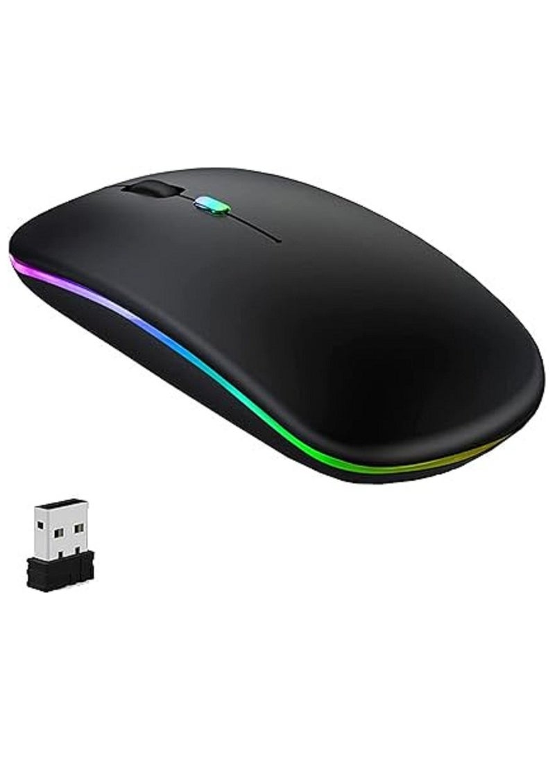 Generic - GeekerChip LED Wireless Mouse,Rechargeable Silent 2.4G Wireless Computer Mouse with USB Receiver,Untra Thin RGB Backlit Cordless Mice for Laptop,Tablet - Image 1