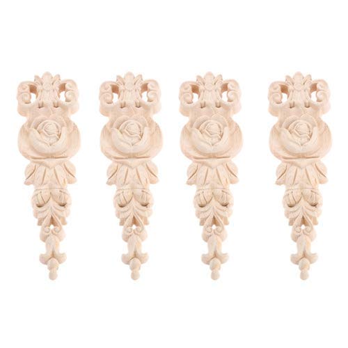 MUXSAM 4-Pack Wood Appliques Carved Onlay for Furniture(Style A:19x5.5cm/7.48""x2.17"")  Corner Decal Rose Pattern Decoration Ornamental for Cabinet Bed Dresser Window Door