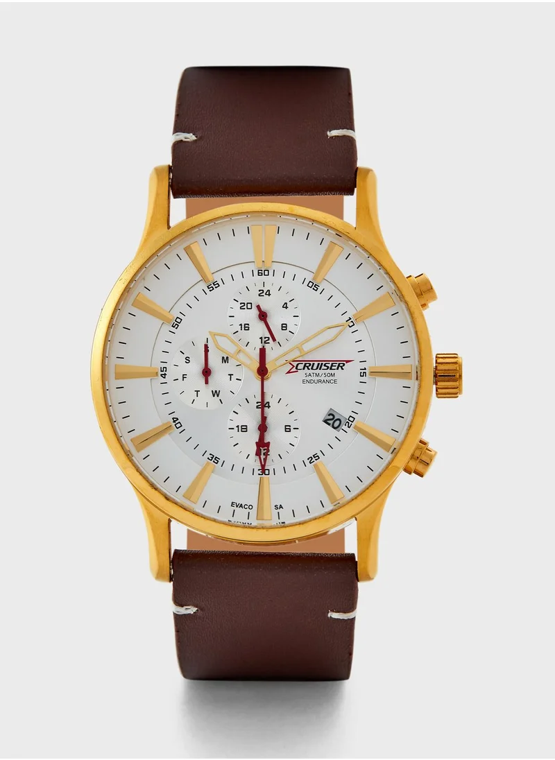 CRUISER Leather Strap Chronograph Watch