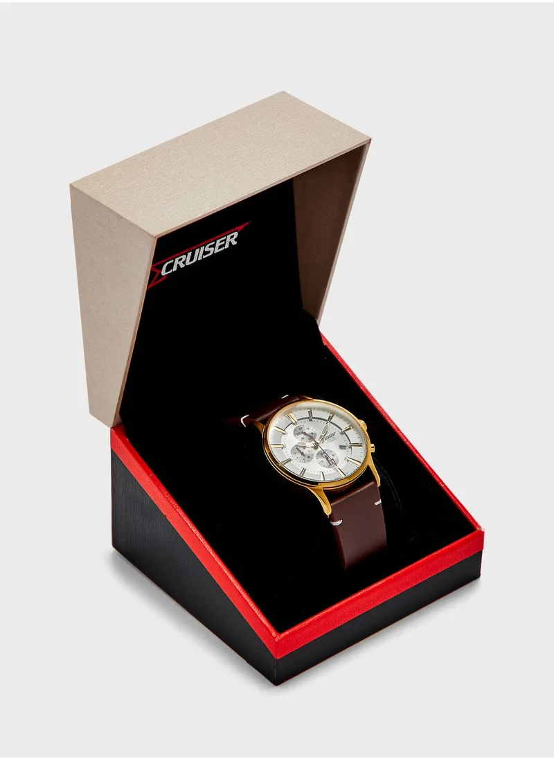 CRUISER Leather Strap Chronograph Watch