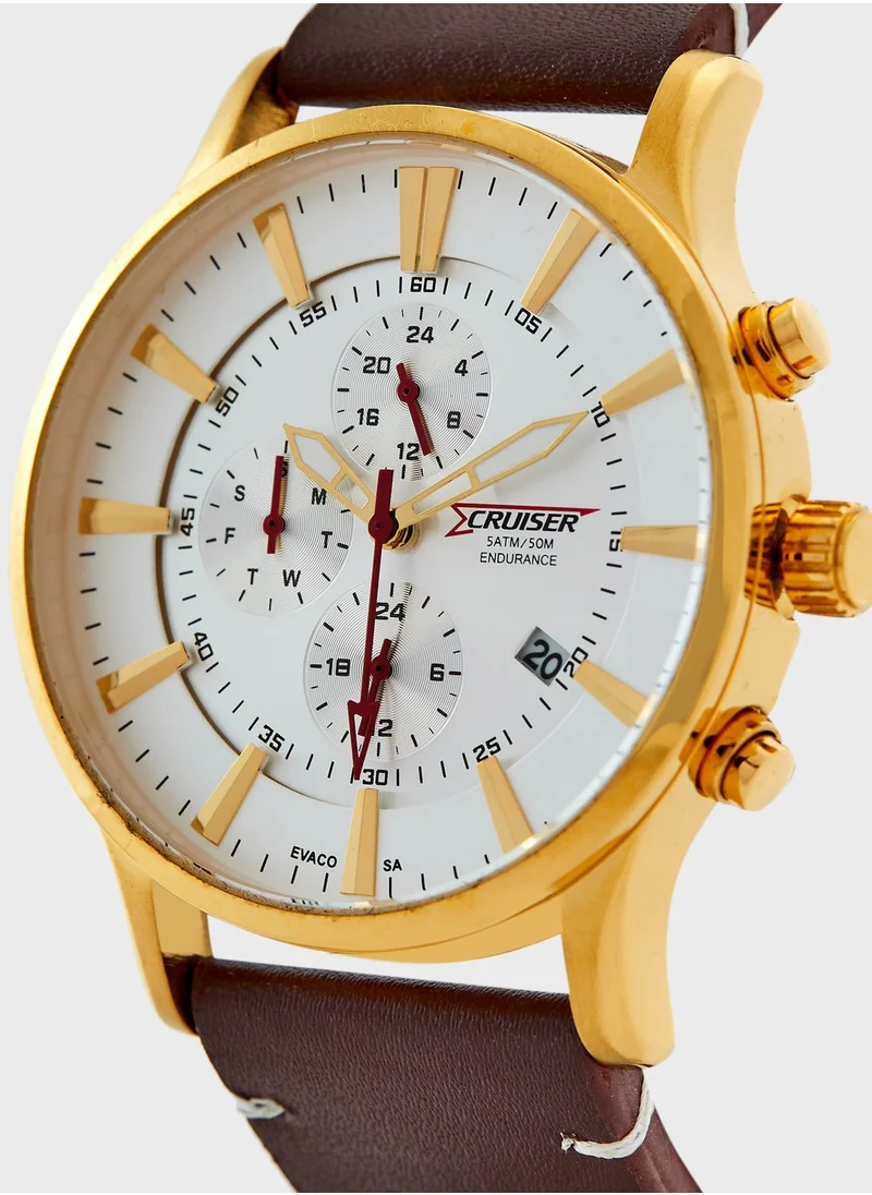 CRUISER Leather Strap Chronograph Watch