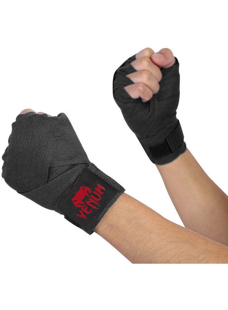 VENUM 3.5M VENUM Boxing Hand Wraps, Punching Bandage for Gloves, Wrist & Knuckle Support 2Pcs, Black - Image 2
