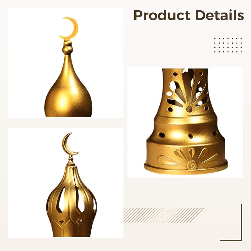 2 Pcs Golden Mosque Tower Led Candle Lamp Set for Ramadan Home Decor, Elegant Islamic Gift, Safe Flameless Intricate Hollow Design Light, Tabletop, Photography - Image 5
