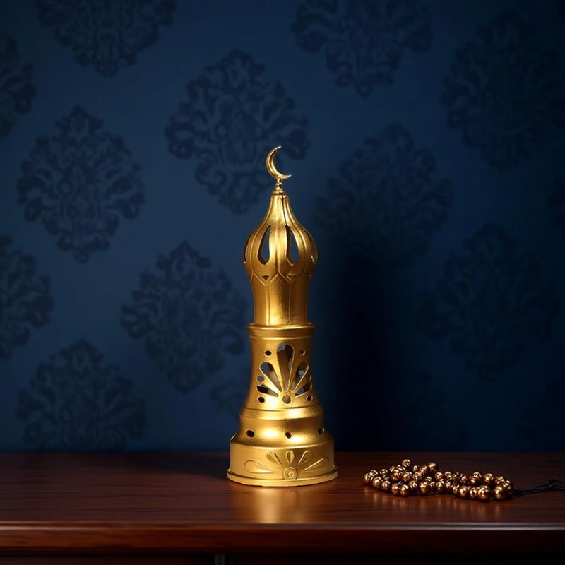 2 Pcs Golden Mosque Tower Led Candle Lamp Set for Ramadan Home Decor, Elegant Islamic Gift, Safe Flameless Intricate Hollow Design Light, Tabletop, Photography - Image 4
