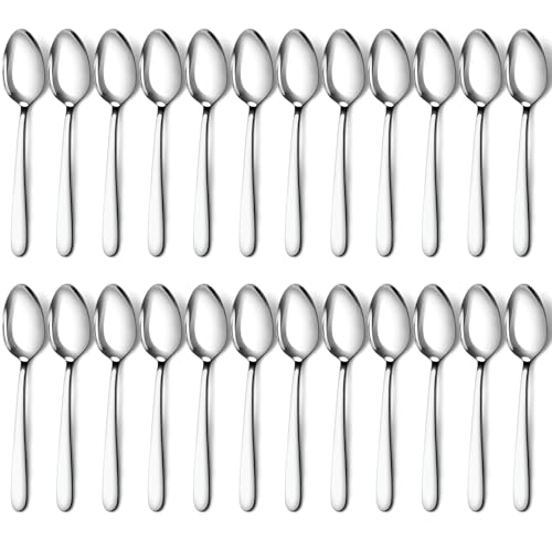 Pleafind 24 -Pcs Dinner Spoons, 7.4 inch Spoons Silverware, Stainless Steel Spoons Set, Silver Spoons, Silverware Spoons Use for Home, Kitchen, Restaurant,Dishwasher Safe, Mirror Polished - Image 1