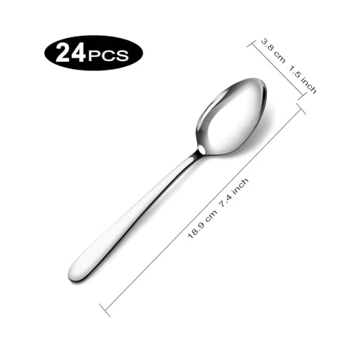 Pleafind 24 -Pcs Dinner Spoons, 7.4 inch Spoons Silverware, Stainless Steel Spoons Set, Silver Spoons, Silverware Spoons Use for Home, Kitchen, Restaurant,Dishwasher Safe, Mirror Polished - Image 2
