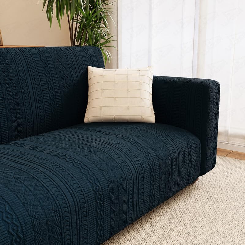 Lukzer 2 Seater Pastel Marine Blue Zigzag Pattern Sofa Cover | 240 GSM Universal Stretch Fit Jacquard Fabric Couch Protector | Fully Covered Anti Slip & Washable Sofa Cover (140-180cm/SC-139-02) - Image 5