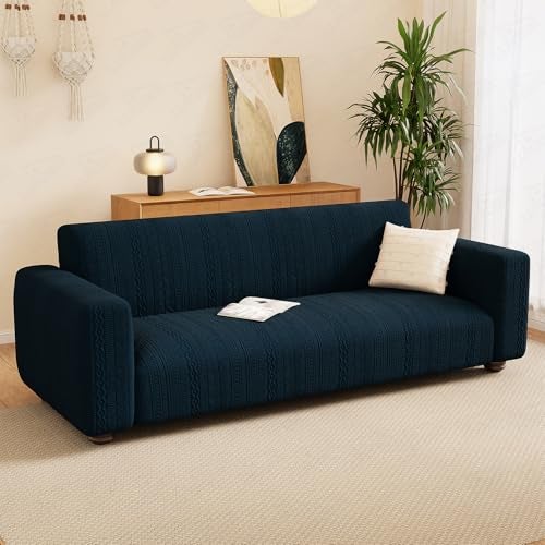 Lukzer 2 Seater Pastel Marine Blue Zigzag Pattern Sofa Cover | 240 GSM Universal Stretch Fit Jacquard Fabric Couch Protector | Fully Covered Anti Slip & Washable Sofa Cover (140-180cm/SC-139-02) - Image 3