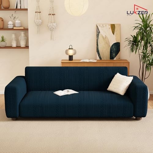 Lukzer 2 Seater Pastel Marine Blue Zigzag Pattern Sofa Cover | 240 GSM Universal Stretch Fit Jacquard Fabric Couch Protector | Fully Covered Anti Slip & Washable Sofa Cover (140-180cm/SC-139-02) - Image 4