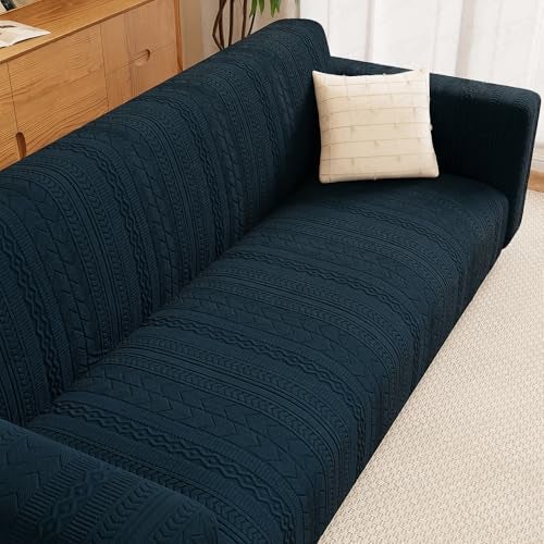 Lukzer 2 Seater Pastel Marine Blue Zigzag Pattern Sofa Cover | 240 GSM Universal Stretch Fit Jacquard Fabric Couch Protector | Fully Covered Anti Slip & Washable Sofa Cover (140-180cm/SC-139-02) - Image 1