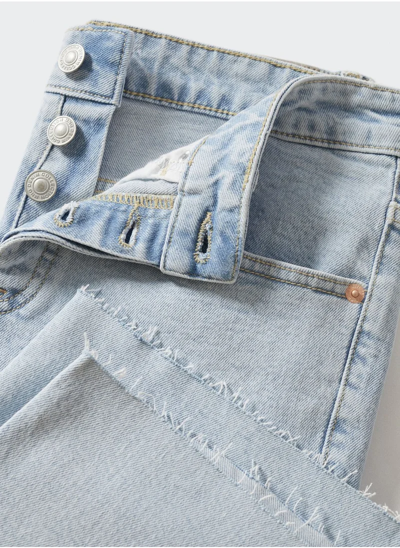 MANGO Kids Light Wash Frayed Hem Denim Shorts