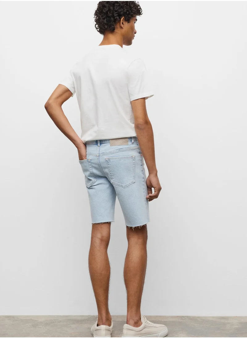 MANGO Kids Light Wash Frayed Hem Denim Shorts