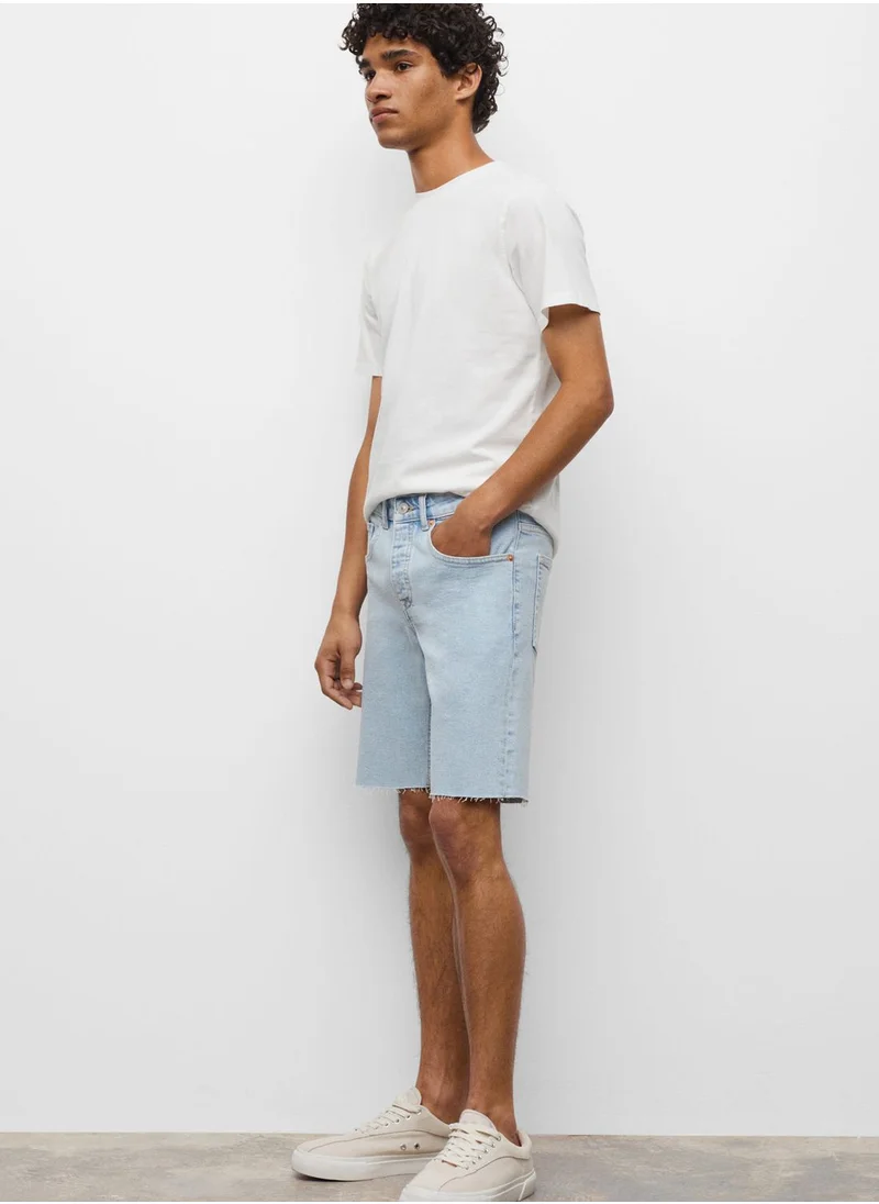 MANGO Kids Light Wash Frayed Hem Denim Shorts