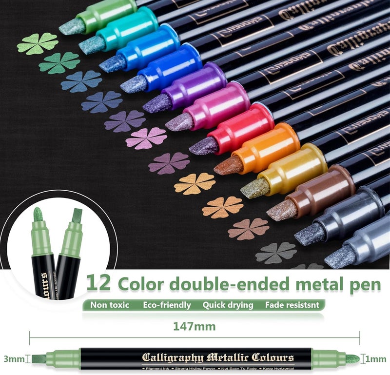 Excefore Fabric Markers, Acrylic Paint Markers For Painting, Black Paper, Cardstock, Scrapbook, Card Making, Bookmarks, Diy Art Crafting, Calligraphy, 12 Colors Dual Tip With Chisel & Round Tip - Image 2