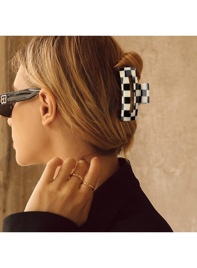 Magicsky 4PCS Hair Claw Clips, Acrylic Banana Barrettes Butterfly French Jaw Clip, Big Hair Clip Hairclips for Thick Thin Hair- Styling Accessories for Women Girls, Large Checkerboard, Leopard, White - Image 2