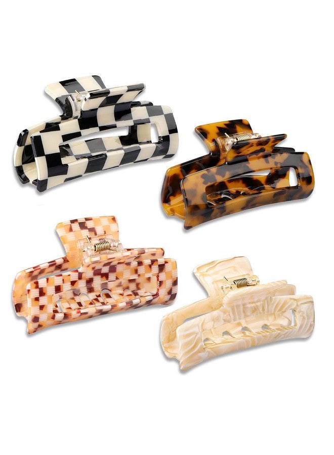 Magicsky 4PCS Hair Claw Clips, Acrylic Banana Barrettes Butterfly French Jaw Clip, Big Hair Clip Hairclips for Thick Thin Hair- Styling Accessories for Women Girls, Large Checkerboard, Leopard, White - Image 1