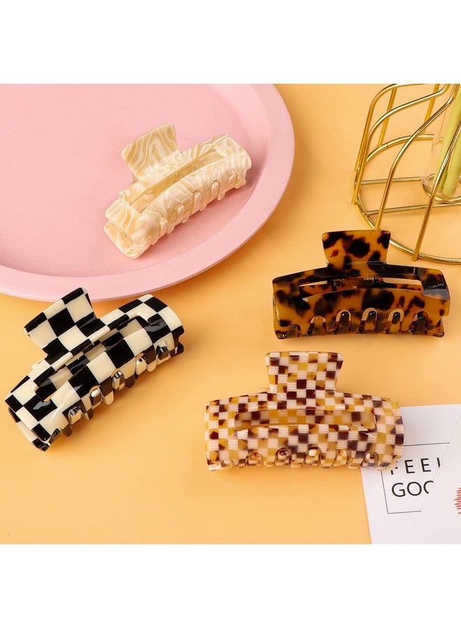 Magicsky 4PCS Hair Claw Clips, Acrylic Banana Barrettes Butterfly French Jaw Clip, Big Hair Clip Hairclips for Thick Thin Hair- Styling Accessories for Women Girls, Large Checkerboard, Leopard, White - Image 4