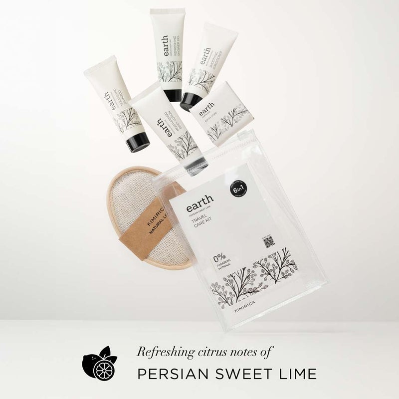 Kimirica Travel Kit Bath Set Earth Luxury Bath and Body Care Travel pouch| 6 in 1 self-care travel kit with a reusable pouch 100% Vegan - Image 3