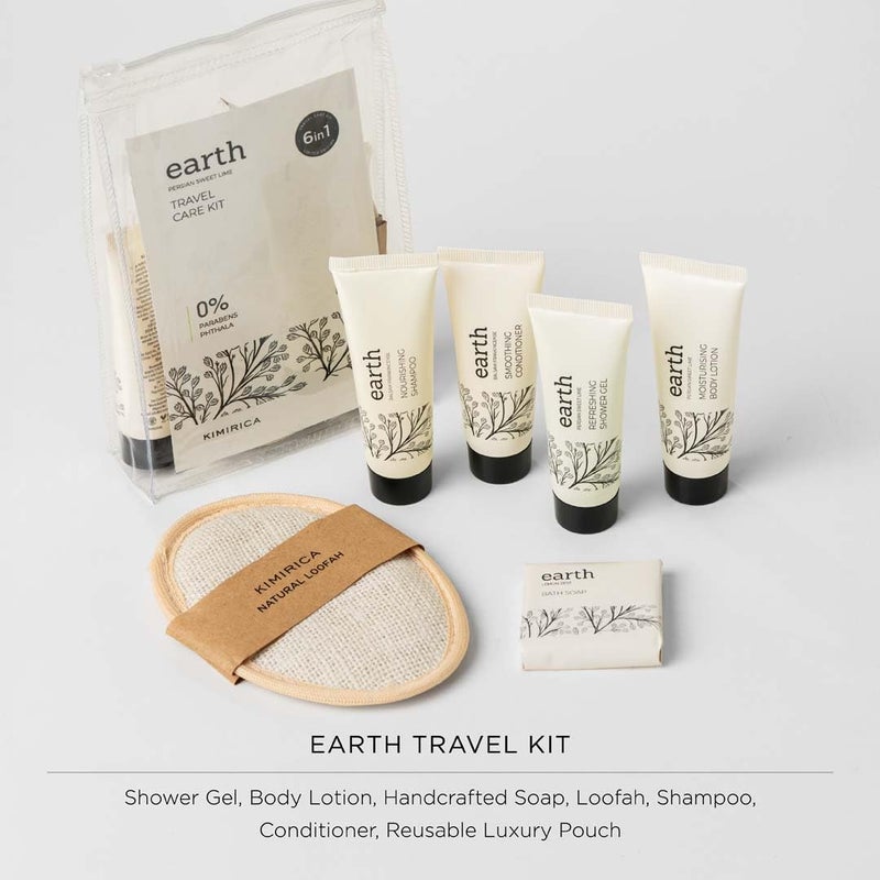 Kimirica Travel Kit Bath Set Earth Luxury Bath and Body Care Travel pouch| 6 in 1 self-care travel kit with a reusable pouch 100% Vegan - Image 2