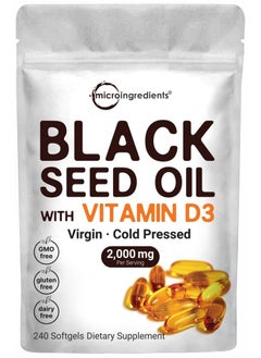 Micro Ingredients Black Seed Oil with Vitamin D3, 2000 mg - 240 SoftGels  - Image 1