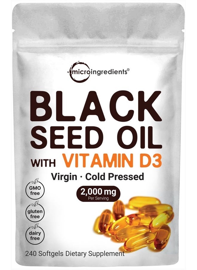 Micro Ingredients - Black Seed Oil with Vitamin D3, 2000 mg - 240 SoftGels - Image 1