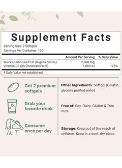 Micro Ingredients Black Seed Oil with Vitamin D3, 2000 mg - 240 SoftGels  - Image 2