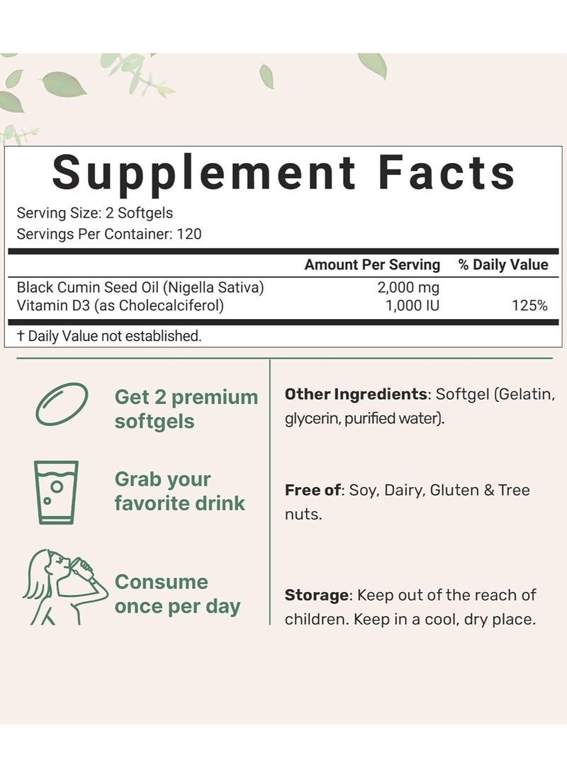 Micro Ingredients - Black Seed Oil with Vitamin D3, 2000 mg - 240 SoftGels - Image 1
