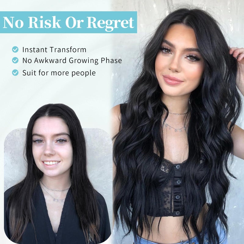 AISI HAIR Black Wig for Women, Long Wavy Lace Hairline Middle Part Synthetic Heat Resistant Wig for Daily Party-26 Inch - Image 5