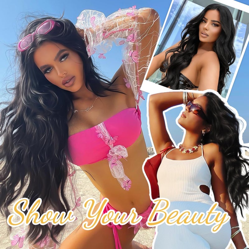 AISI HAIR Black Wig for Women, Long Wavy Lace Hairline Middle Part Synthetic Heat Resistant Wig for Daily Party-26 Inch - Image 3
