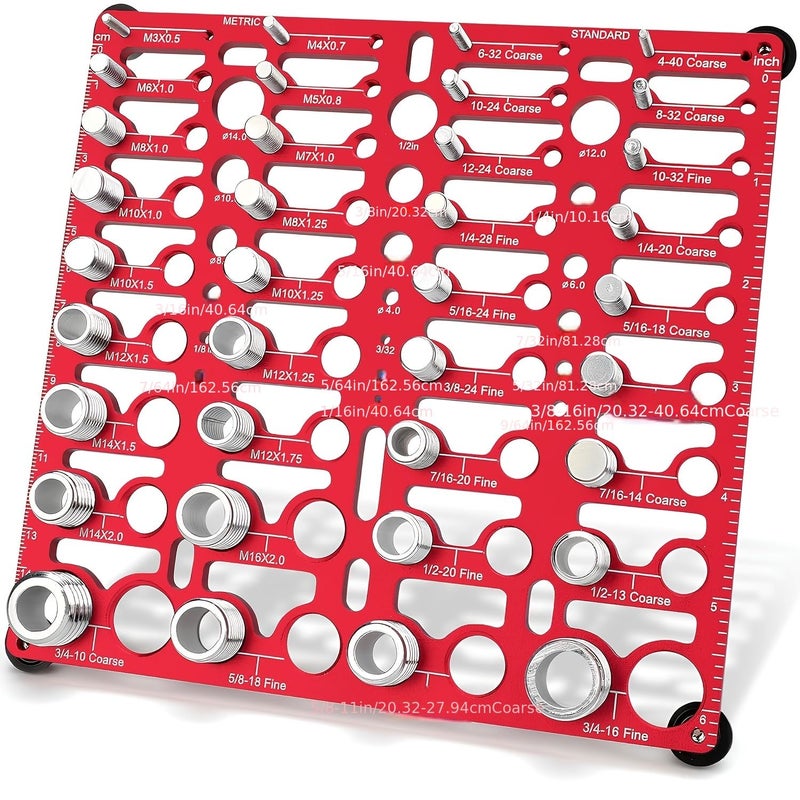 Red Standard And Metric Thread Checker Nut Bolt Gauge With Drill Sizes Finder - Image 1