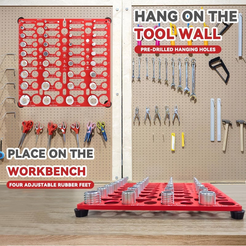 Red Standard And Metric Thread Checker Nut Bolt Gauge With Drill Sizes Finder - Image 3
