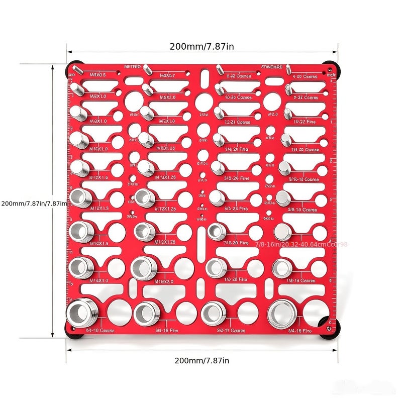Red Standard And Metric Thread Checker Nut Bolt Gauge With Drill Sizes Finder - Image 2