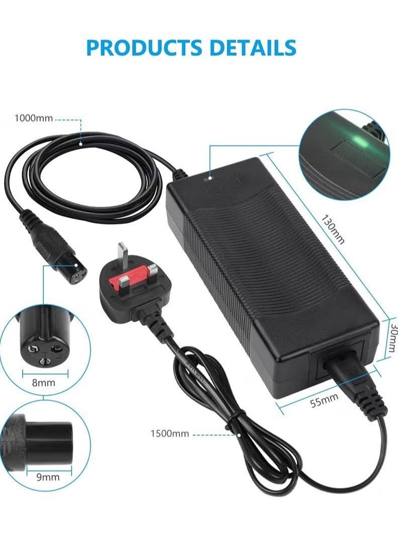 Generic - 42V 2A Electric Scooter Charger 3 Pin, DC 8mm Port Universal Power Adapter, 36V Lithium Battery Charger for Hoverboard, Self-Balancing Scooter, Drifting Board, Unicycle, Electric Bike - Image 1