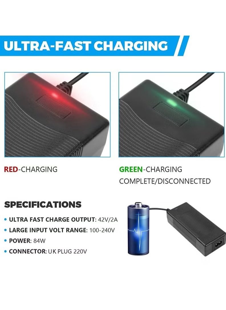 Generic - 42V 2A Electric Scooter Charger 3 Pin, DC 8mm Port Universal Power Adapter, 36V Lithium Battery Charger for Hoverboard, Self-Balancing Scooter, Drifting Board, Unicycle, Electric Bike - Image 1