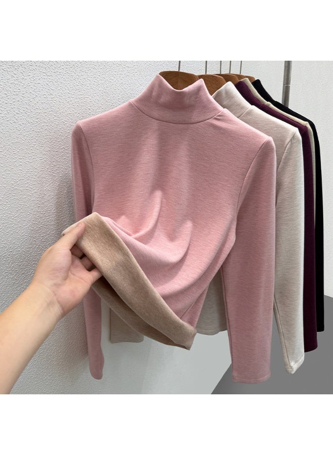 NIBEMINENT Women Autumn Winter Thickening Warm Long-sleeved T-shirt High Collar Thermal Underwear Fashion Slim Thermal Top - Image 1