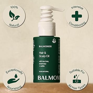 Balmonds زيت شعر وفروة الرأس واللحية من بالماندز 50 مل مع إكليل الجبل والقنب وشجرة الشاي علاج طبيعي لترطيب فروة الرأس الجافة والحكة يغذي ويرطب - Image 4