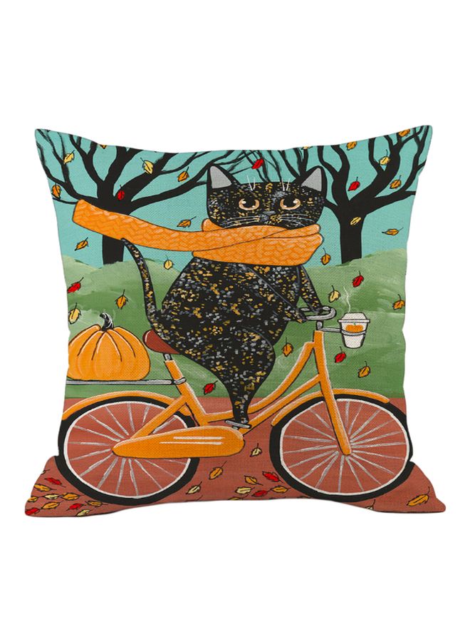 NIBEMINENT Cartoon Cat Printed Cushion Cover Brown/Blue/Black 45x45cm