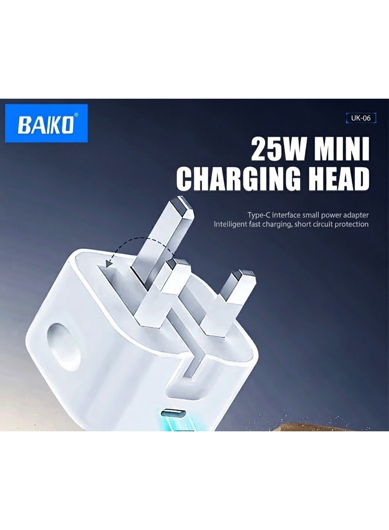 بَيّاكم شاحن جداري ذكي للتحكم في درجة الحرارة، مزود بمنفذ USB-C للشحن السريع بقوة 25 واط من بايكو UK06، يدعم تقنية الشحن السريع PD، وقابس قابل للطي. - Image 5