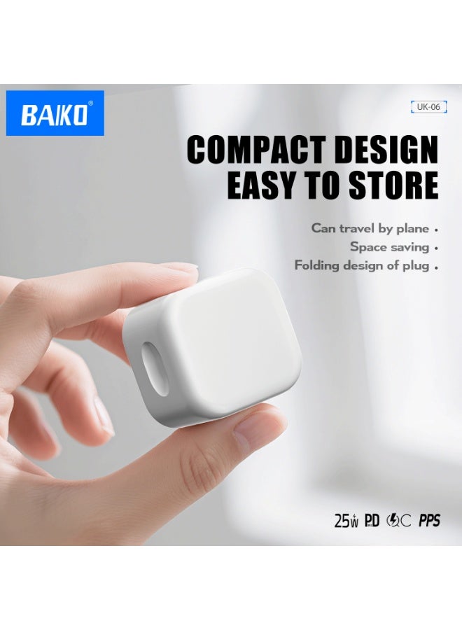 بَيّاكم شاحن جداري ذكي للتحكم في درجة الحرارة، مزود بمنفذ USB-C للشحن السريع بقوة 25 واط من بايكو UK06، يدعم تقنية الشحن السريع PD، وقابس قابل للطي. - Image 2