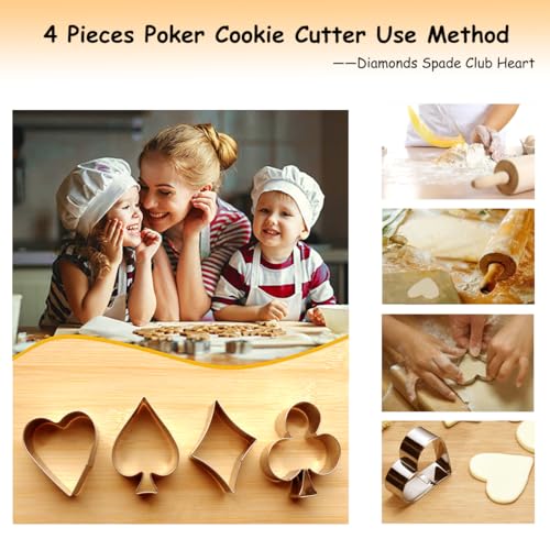 Lchen Cookie Cutter,4 Pieces Poker Stainless Steel Cookie Cutters Playing Card Cake Biscuit Decorating Bakeware Tool Diamonds Spade Club Heart Shape - Image 3