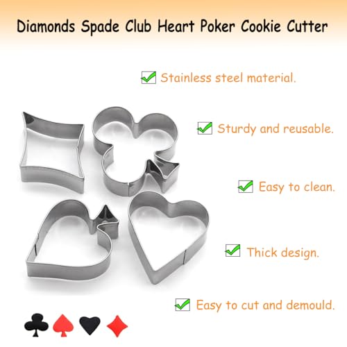 Lchen Cookie Cutter,4 Pieces Poker Stainless Steel Cookie Cutters Playing Card Cake Biscuit Decorating Bakeware Tool Diamonds Spade Club Heart Shape - Image 2